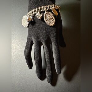 Vintage 925 Sterling Charm Bracelet – Lions Club, Int’l Coins, Jr. Miss Pageant